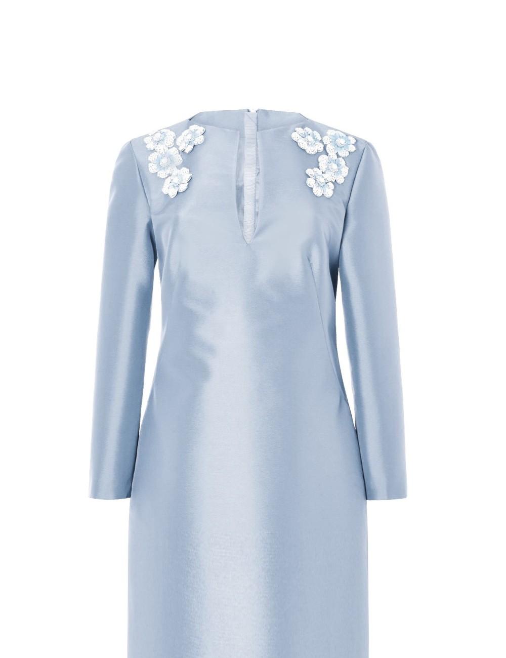 pertegaz Túnica de raso con flores bordadas azul hielo Rebajas de fábrica