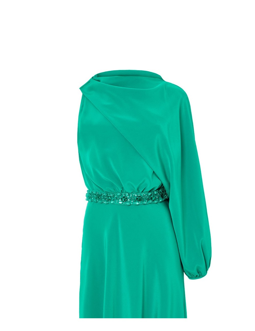 pertegaz Vestido asimétrico con cinturón joya verde Los más vendidos