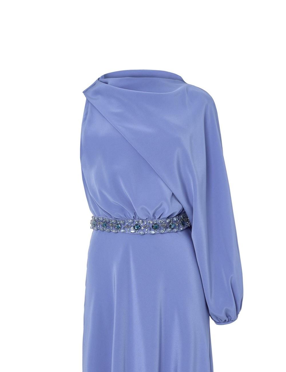 pertegaz Vestido asimétrico con cinturón joya azul Ventas relámpago