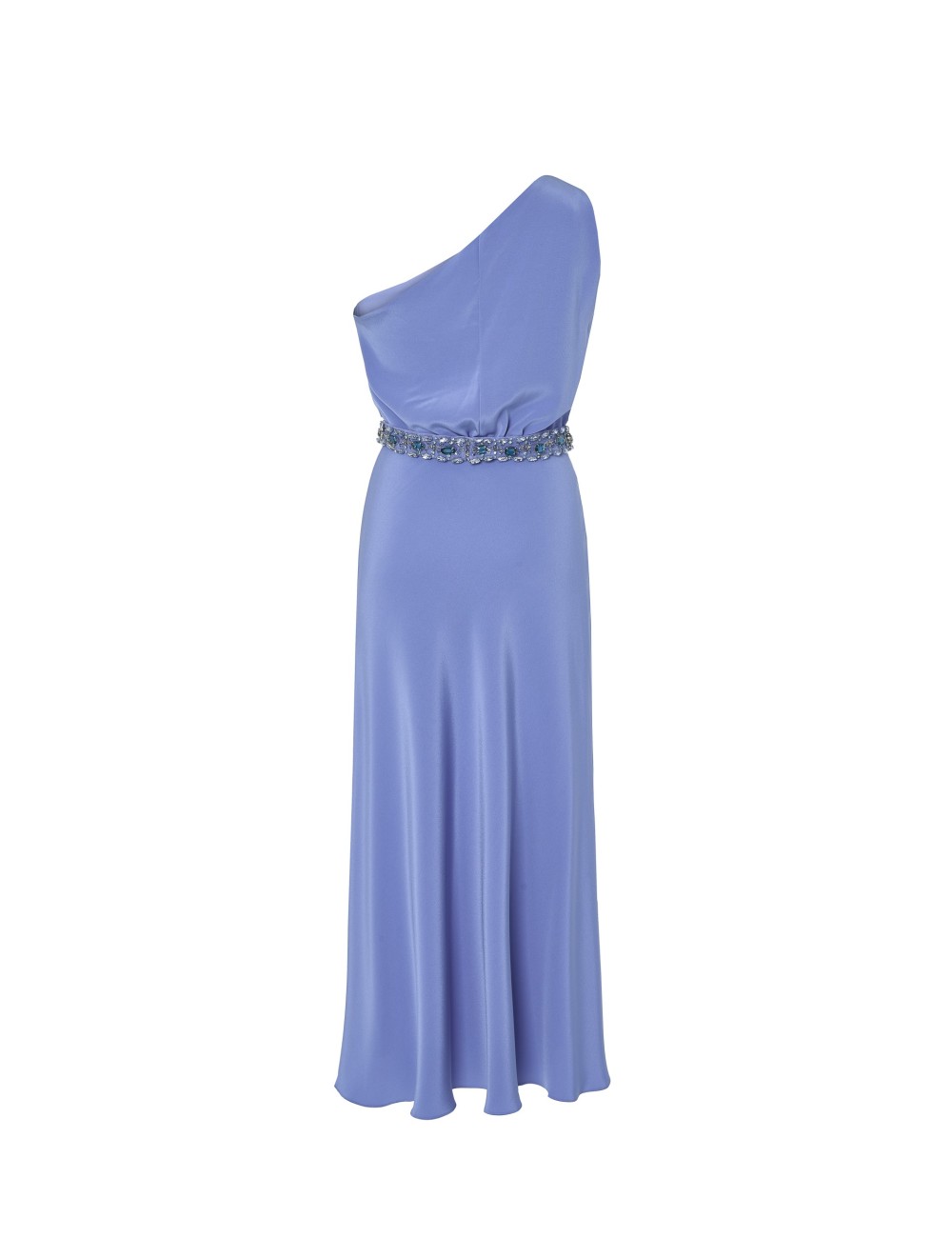 pertegaz Vestido asimétrico con cinturón joya azul Ventas relámpago