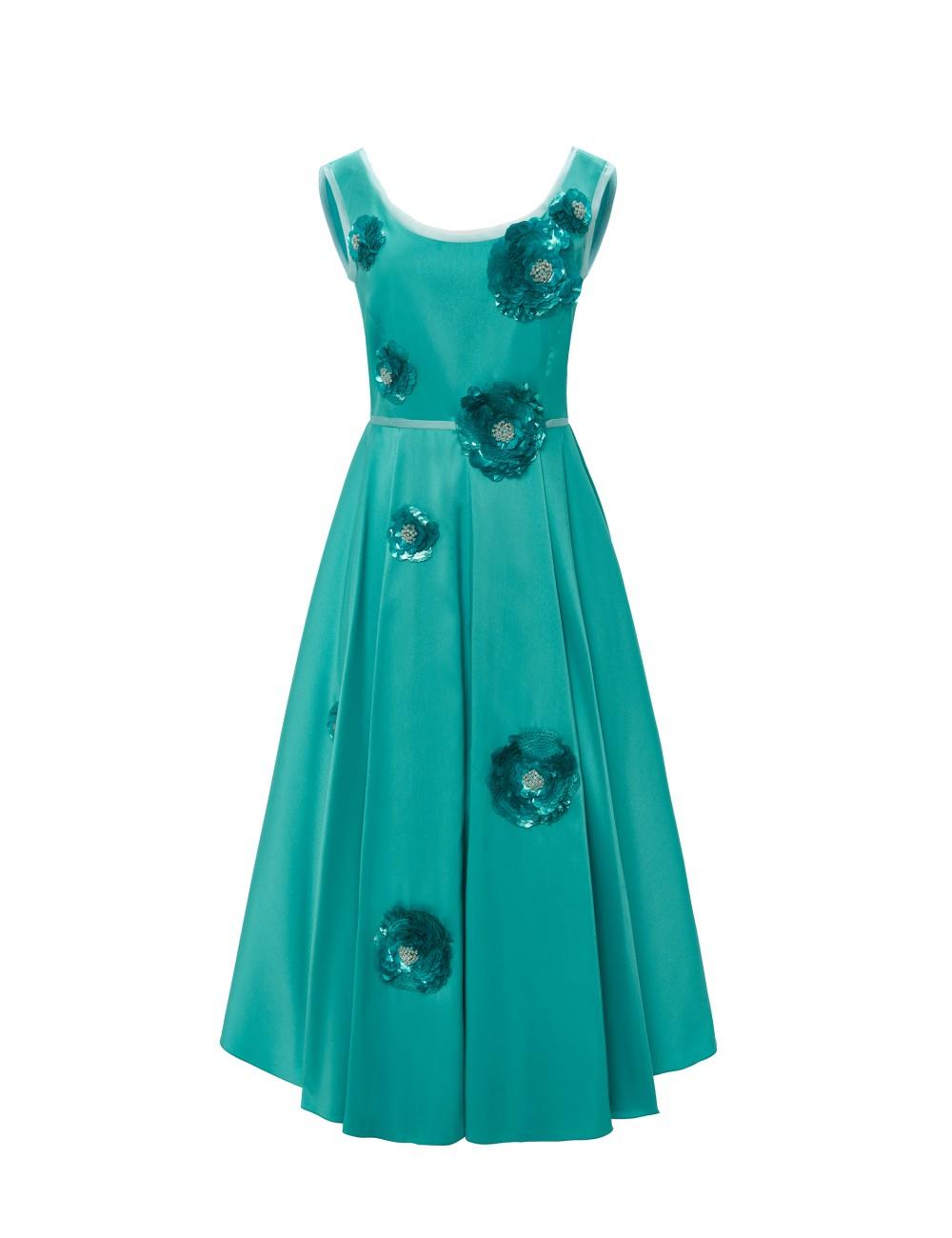pertegaz Vestido Alba con flores bordadas turquesa Rebajas online