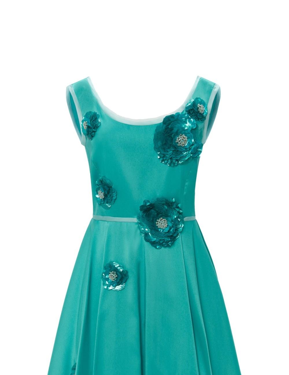 pertegaz Vestido Alba con flores bordadas turquesa Rebajas online