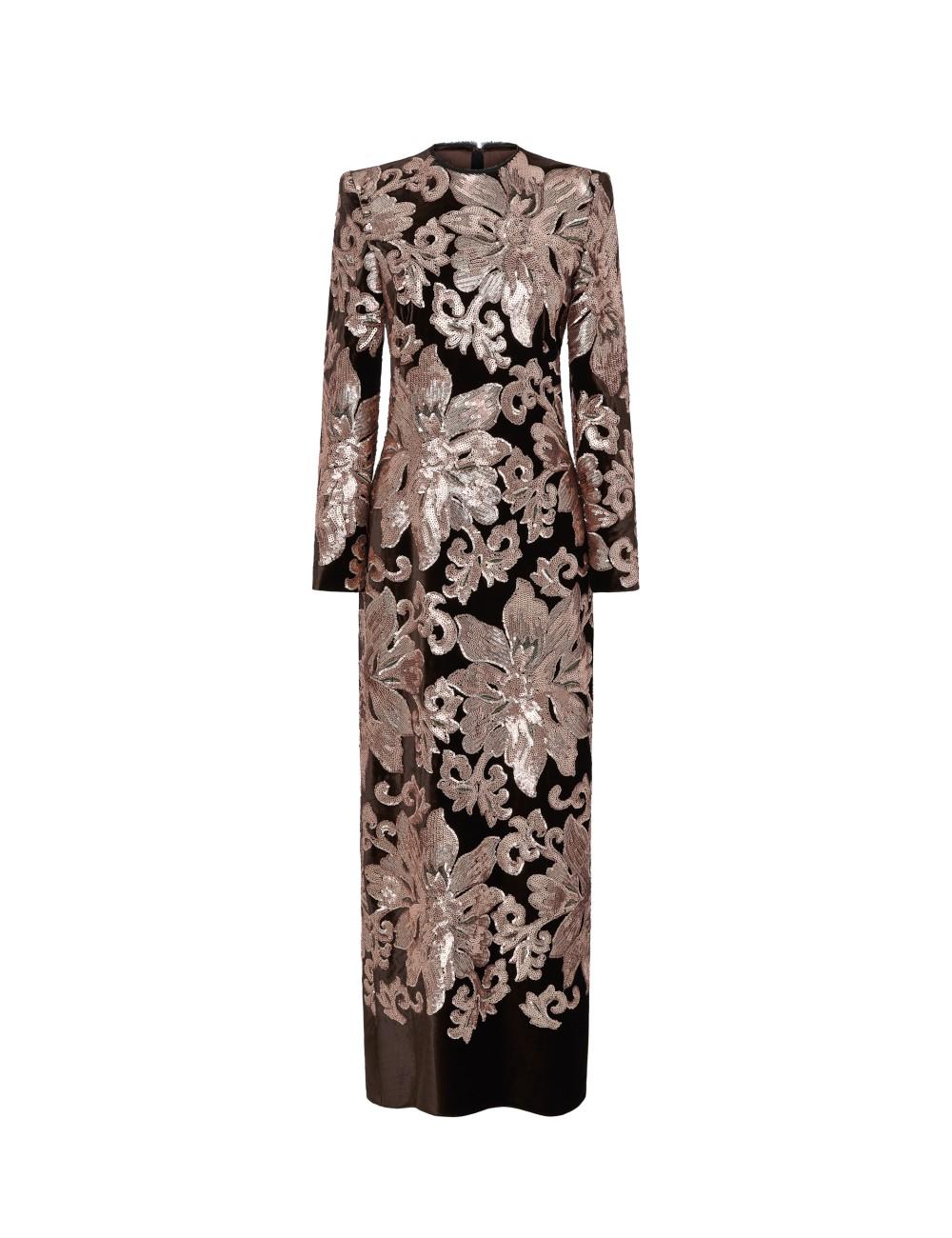pertegaz Vestido de terciopelo bordado con lentejuela floral