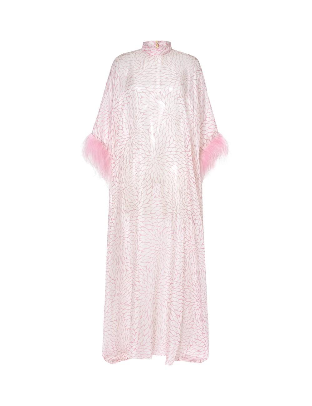 pertegaz Kaftan muselina seda floral con plumas rosa Envío gratis