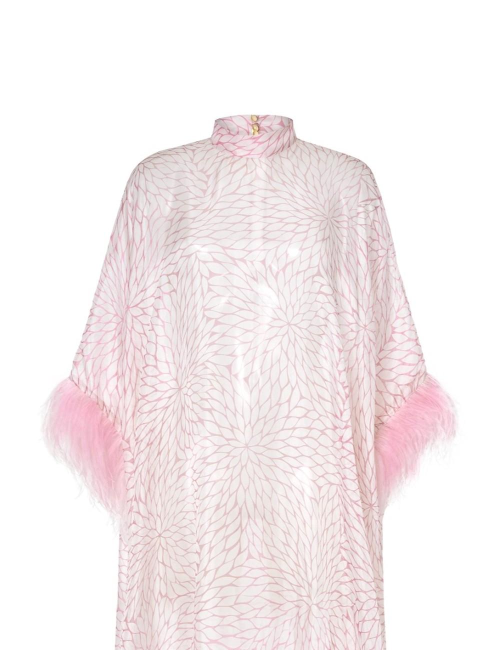 pertegaz Kaftan muselina seda floral con plumas rosa Envío gratis