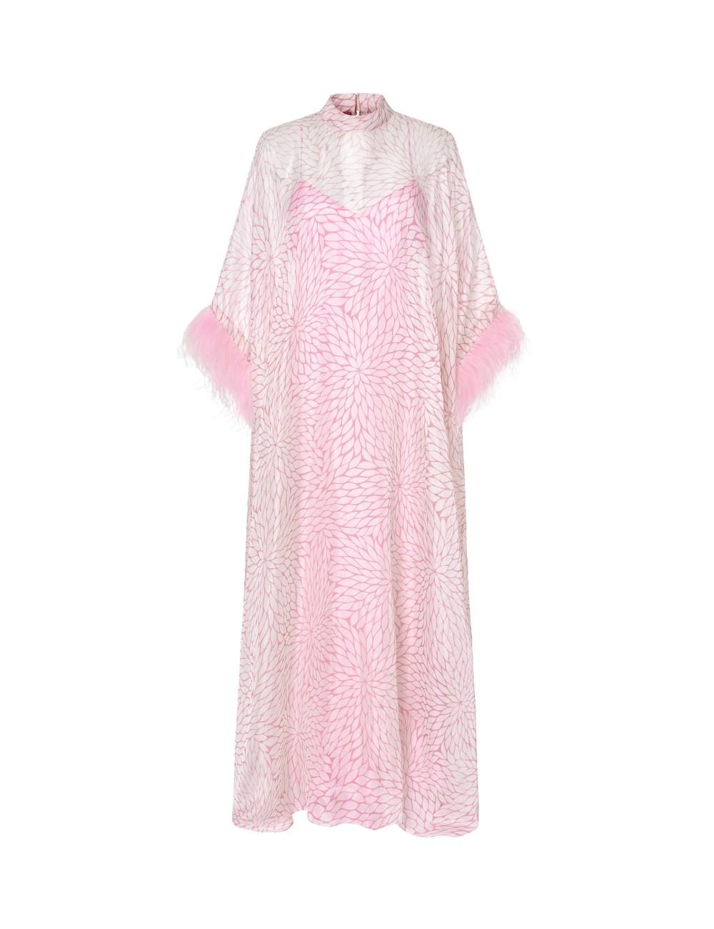 pertegaz Kaftan muselina seda floral con plumas rosa Envío gratis