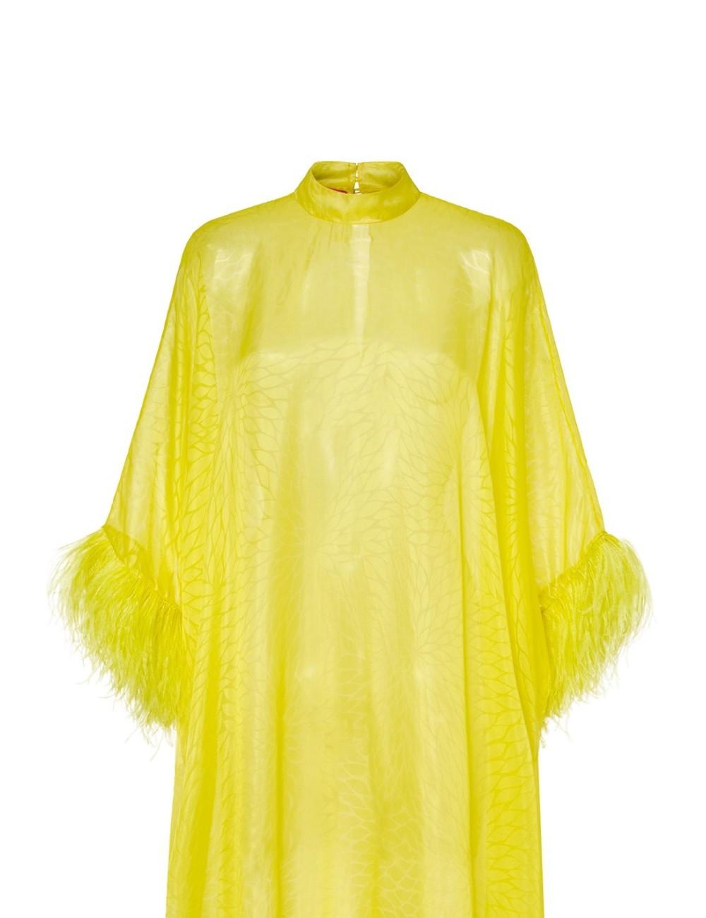pertegaz Kaftan muselina seda floral con plumas amarillo Oferta especial