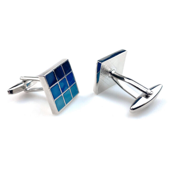 shlax & wing Mens Cufflinks Stainless steel Blue Geometric Pattern Enamel Elegant Style Mens Cuffs 93 Envío internacional gratuito
