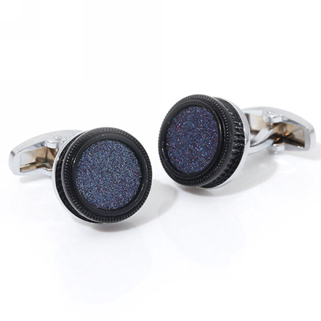 shlax & wing Circular Elegant Style Cuff Link for Men Cufflinks Blue Silver Shiny Fashion 98 Ahorra y exporta