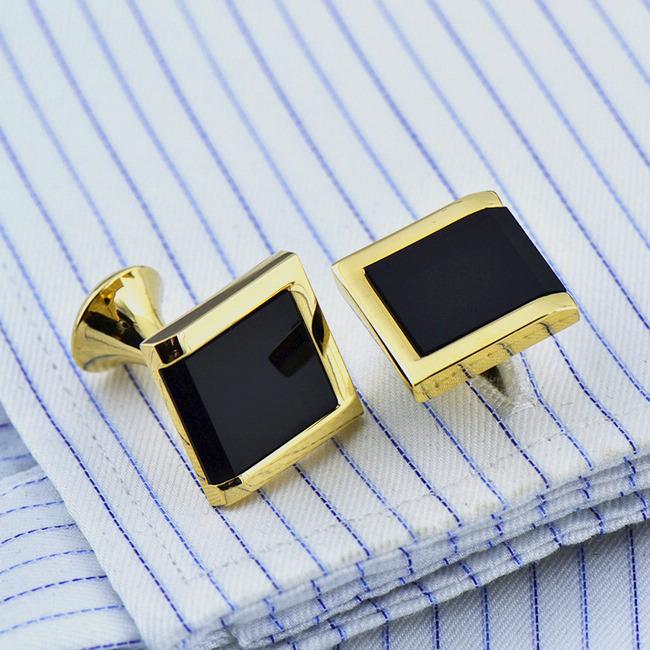 shlax & wing Enamel Cufflinks for Men Gold Black Men’s Cuff Links Elegant 66 En oferta