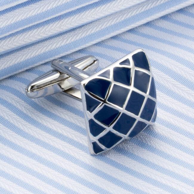 shlax & wing Mens Cufflinks Stainless steel Blue Checkes Pattern Enamel Elegant Style Mens Cuffs 89 Libre de impuestos