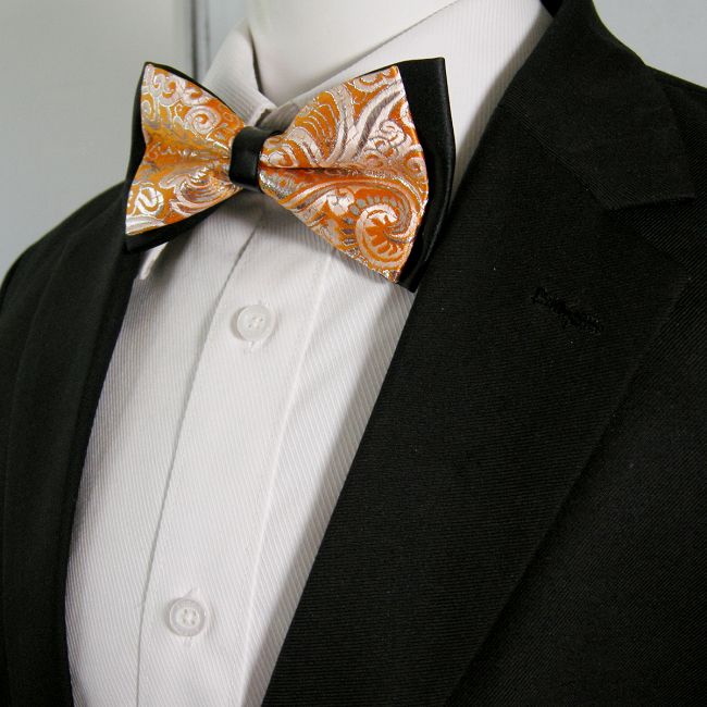 shlax & wing Black Orange Paisley Mens Pre-tied Ajustable SilkBlend Wedding Dress Fashion SilkBlend Bow Tie Descuento por venta flash