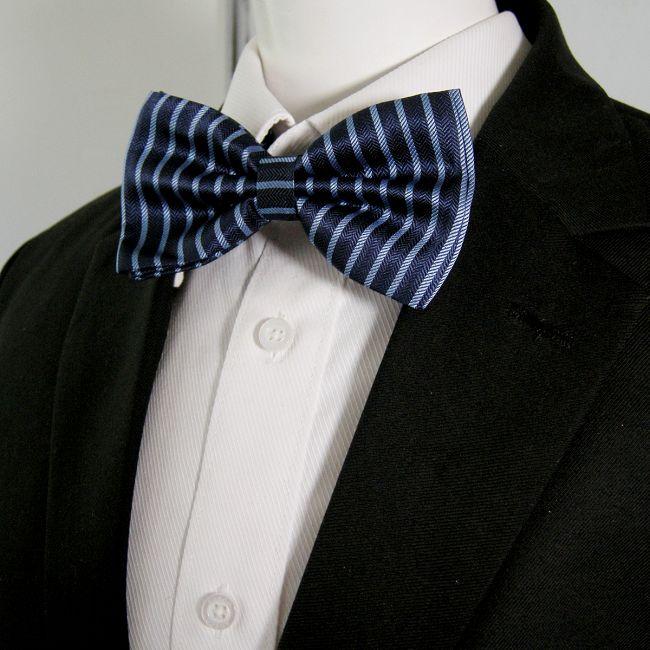 shlax & wing Blue Navy Stripes Mens Pre-tied Ajustable SilkBlend Wedding Dress SilkBlend Bow Tie Precio ultrabajo