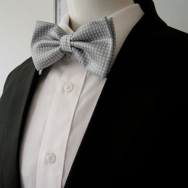 shlax & wing Gray White Dots Mens Pre-tied Ajustable SilkBlend Wedding Dress SilkBlend Bow Tie Rebajas