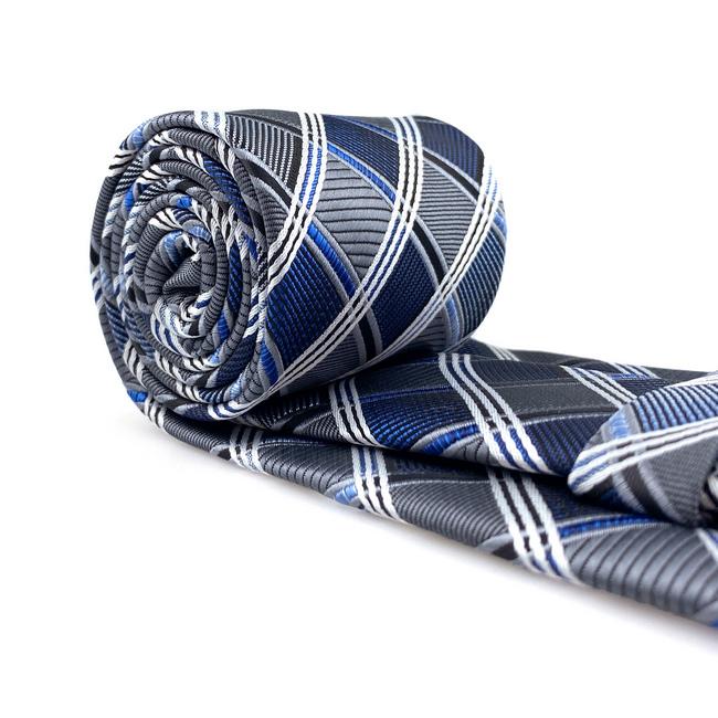 shlax & wing A17 Silver Gray Blue Checkered Geometric Silk Fashion ties for men Wedding Brand New Dress Mens Necktie male En oferta