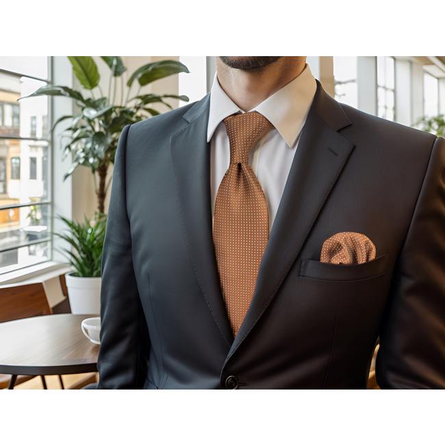 shlax & wing H21 Brown Dots Neckties for Men Silk Classic Business Extra Long Size 63″ Ties Set Gift Pocket Square