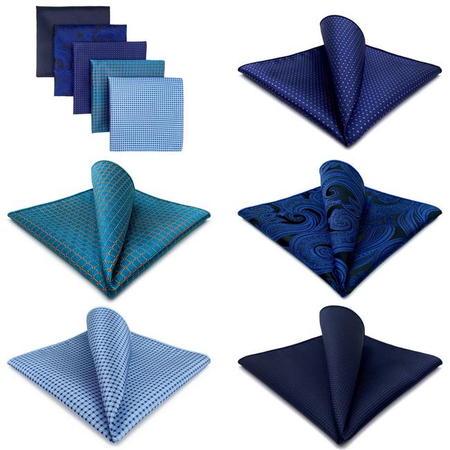 shlax & wing 5 Pieces Assorted Blue Fashion Mens Pocket Square Classic Handkerchiefs Set 24 Mejor oferta