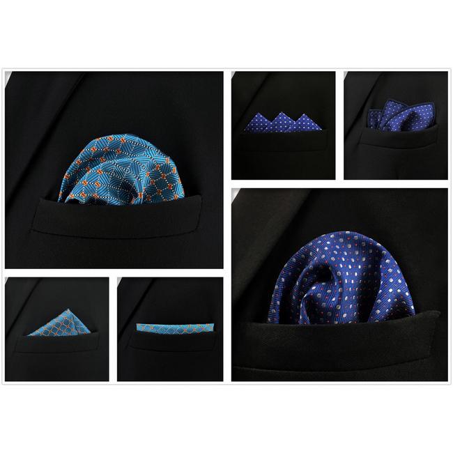 shlax & wing 5 Pieces Assorted Blue Fashion Mens Pocket Square Classic Handkerchiefs Set 24 Mejor oferta