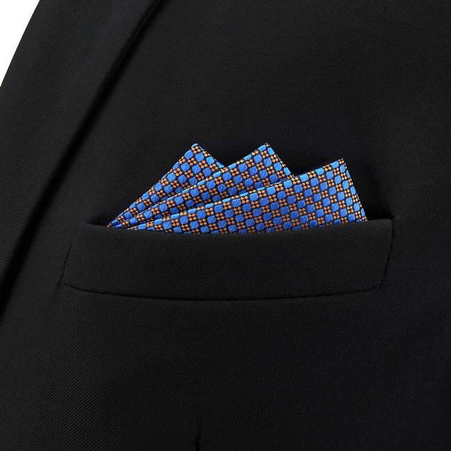 shlax & wing BH38 Blue Orange Polka Dots Mens Pocket Square Fashion Solo hoy