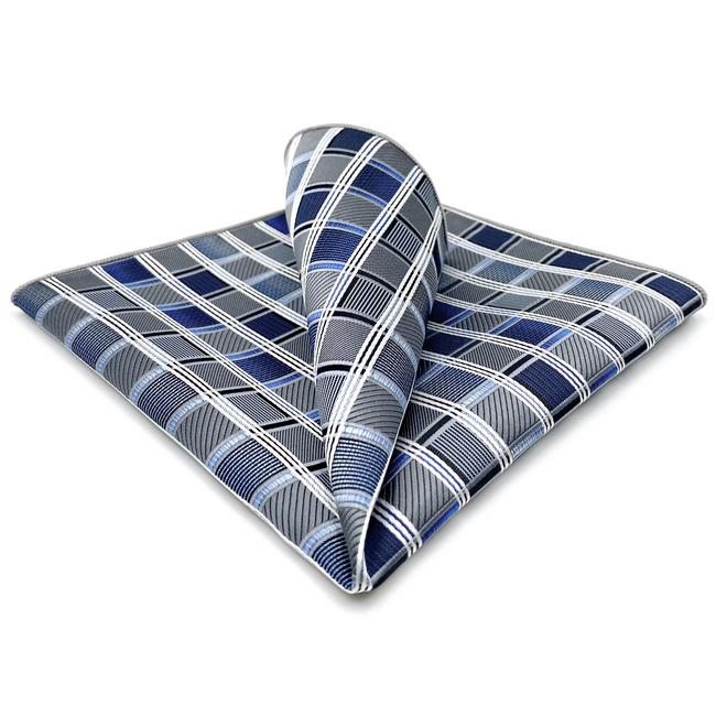 shlax & wing AH17 Silver Gray Blue Checkered Mens Pocket Square Silk Fashion Wedding Brand New Dress Handkerchief