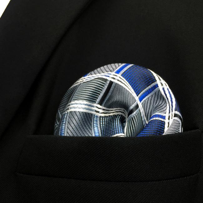 shlax & wing AH17 Silver Gray Blue Checkered Mens Pocket Square Silk Fashion Wedding Brand New Dress Handkerchief Promoción trimestral