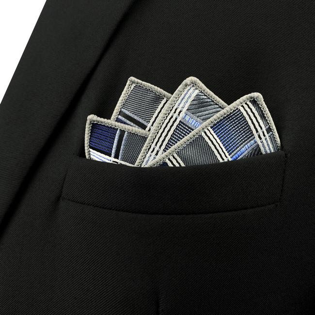 shlax & wing AH17 Silver Gray Blue Checkered Mens Pocket Square Silk Fashion Wedding Brand New Dress Handkerchief Promoción trimestral