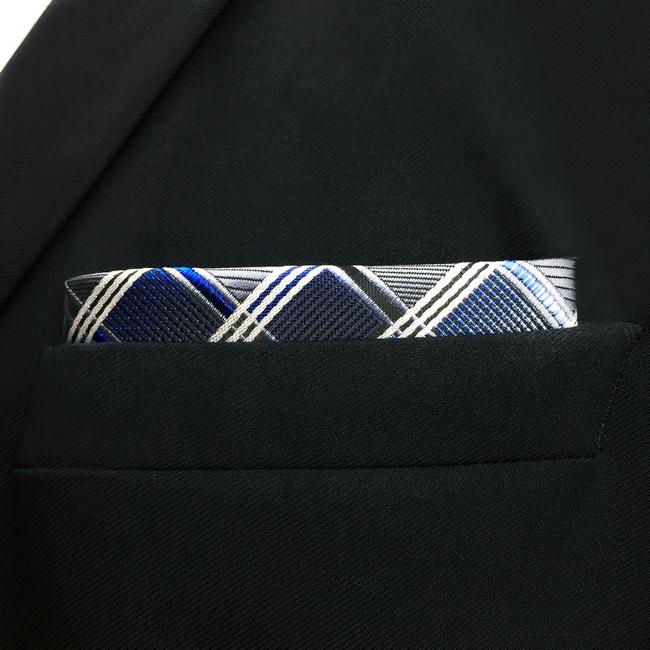 shlax & wing AH17 Silver Gray Blue Checkered Mens Pocket Square Silk Fashion Wedding Brand New Dress Handkerchief Promoción trimestral