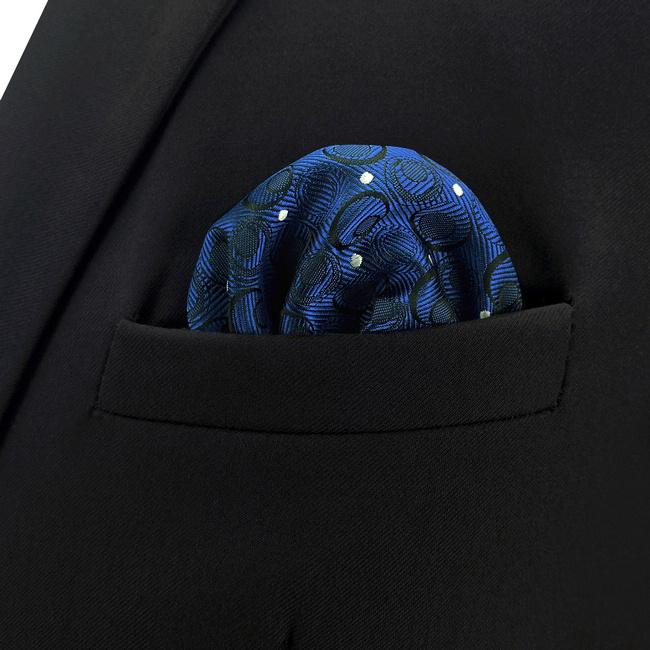 shlax & wing AH35 Navy Silver Geometric Mens Pocket Square Silk Fashion Wedding Dress Handkerchief Brand New Novelty Handmade Hanky Superdescuento