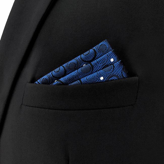 shlax & wing AH35 Navy Silver Geometric Mens Pocket Square Silk Fashion Wedding Dress Handkerchief Brand New Novelty Handmade Hanky Superdescuento