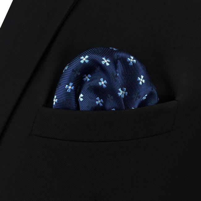shlax & wing BH16 Navy Floral Mens Pocket Square Silk Fashion Classic Handkerchief Brand New Dress Hanky Liquidación
