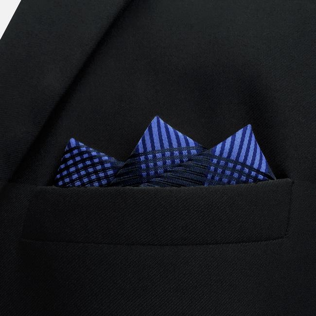 shlax & wing BH22 Navy Checkes Silk Mens Pocket Square Fashion Classic Handkerchief Dress Hankies Ahorra y exporta