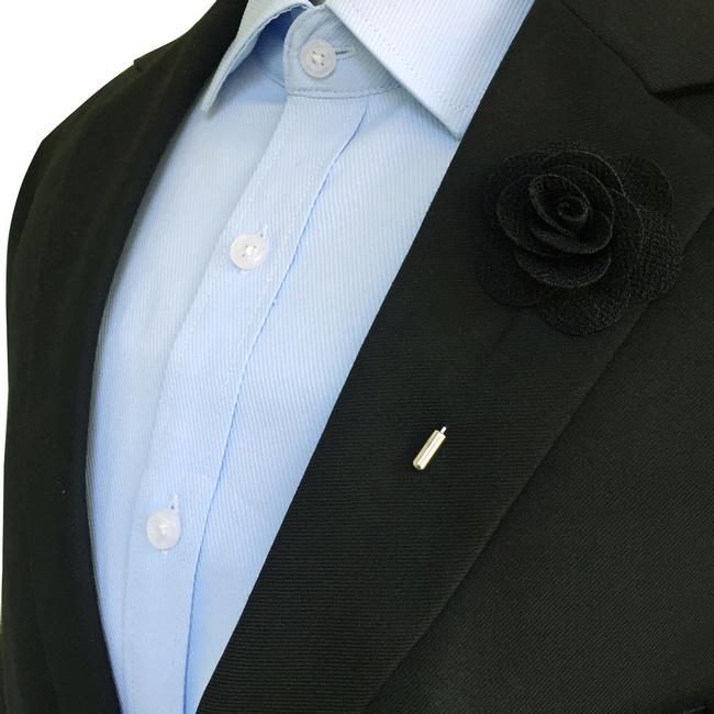 shlax & wing Black Cotton Blend Lapel Flowers Boutonniere Stick Pin Men’s Accessories Handmade Necktie Libre de impuestos