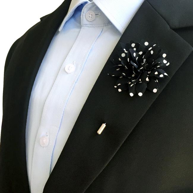 shlax & wing Black White Lapel Flowers Boutonniere Silk Blend Handmade Stick Pin Men’s Accessories Descuentos del mes