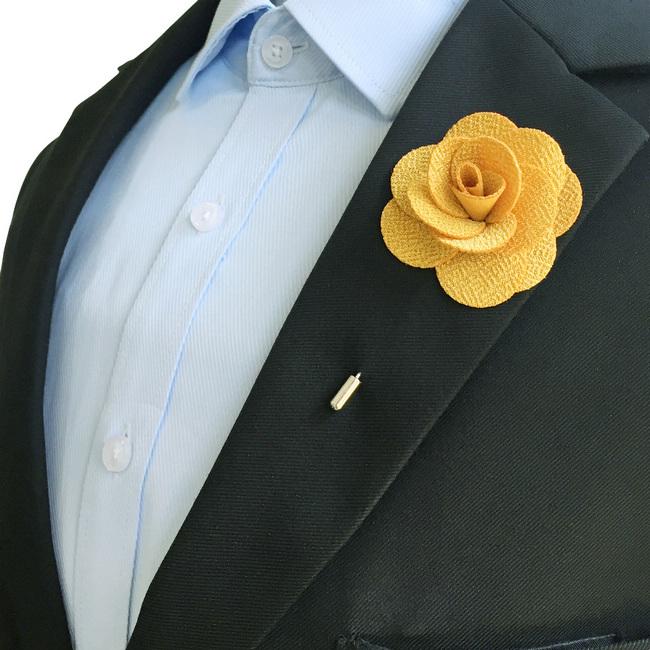 shlax & wing Gold Cotton Blend Lapel Flowers Boutonniere Stick Pin Men’s Accessories Handmade Necktie Rebajas de fin de temporada