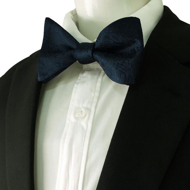 shlax & wing E14 Navy Abstract Silk Mens Bowtie Fashion Ajustable Self Bow Tie Pocket Square Set Wedding Hanky Devoluciones gratuitas