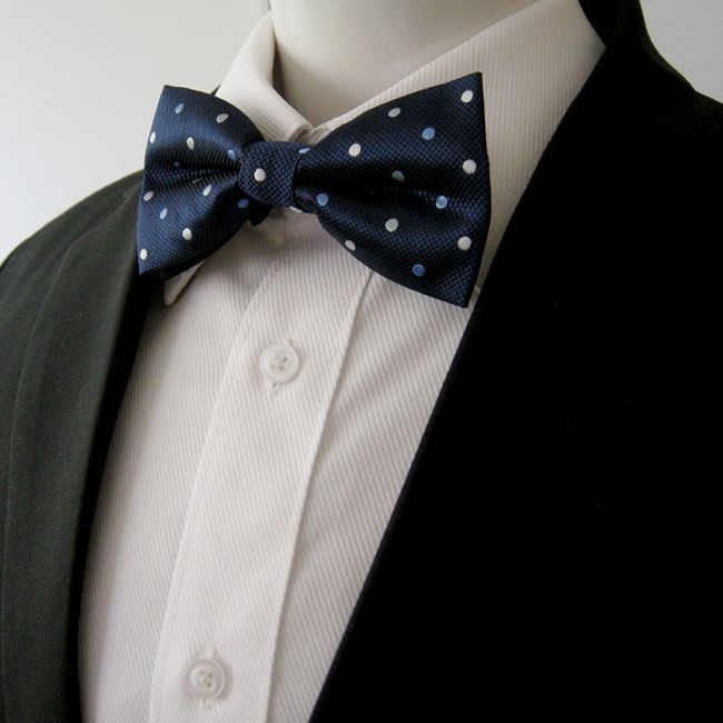 shlax & wing Navy Light Blue White Dots Mens Bow Tie Pre-tied Dress Wedding Blend Ajustable SilkBlend Wedding En línea