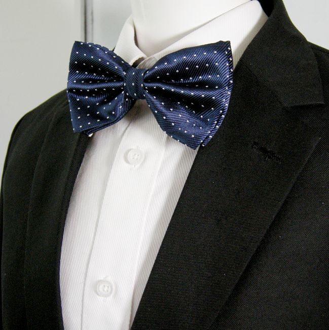 shlax & wing Navy White Dots Mens Pre-tied Ajustable SilkBlend Wedding Dress SilkBlend Bow Tie Ofertas