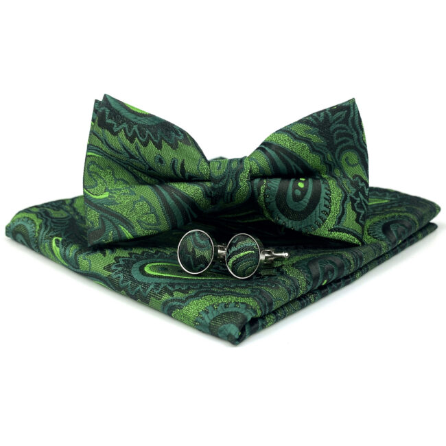 shlax & wing U30 Paisley Dark Green Mens Bow Tie Hanky Cufflinks Set Jacquard Woven Rebajas de fábrica