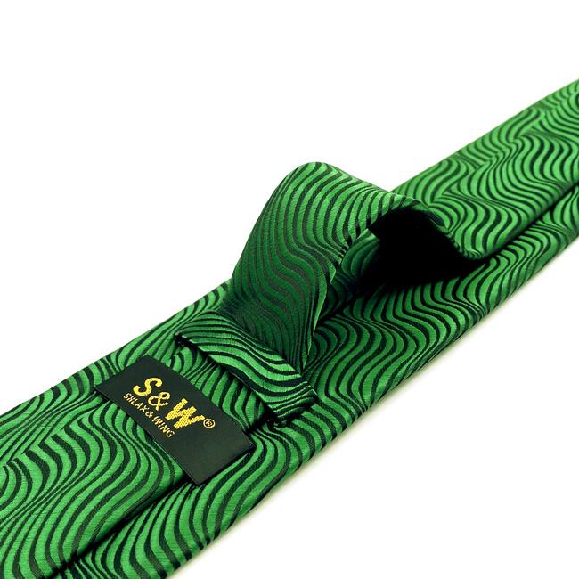 shlax & wing A45 Emerald Green Ripple Classic Wedding Party Gift Extra Long Size Ties Business Fashion Liquidación