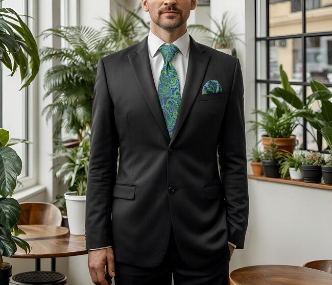 shlax & wing A48 Green Paisley Mens Neckties Pocket Square Set Classic Fashion Wedding Extra Long Size Rebajas online