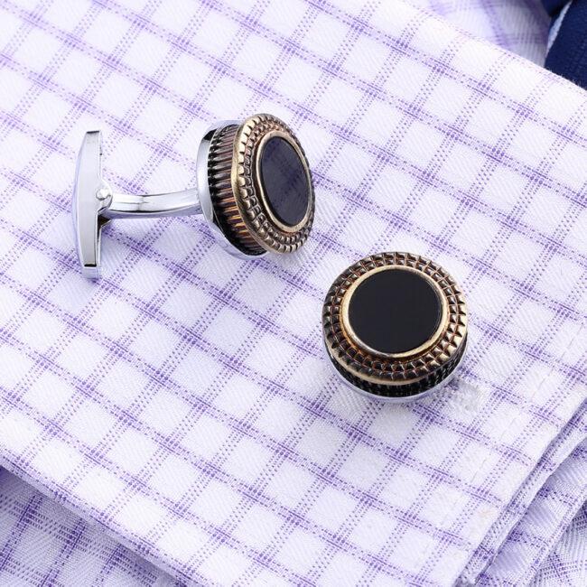 shlax & wing Circular Mens Cufflinks Stainless steel Enamel Black Elegant Style Mens Cuffs 99 ÚLTIMAS EDICIONES