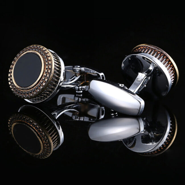 shlax & wing Circular Mens Cufflinks Stainless steel Enamel Black Elegant Style Mens Cuffs 99 ÚLTIMAS EDICIONES