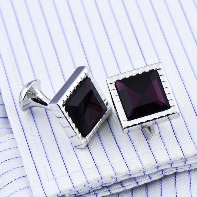 shlax & wing Men’s Stud Cufflinks Purple Silver Zircon Cuff Links Square 57 Últimos 2 días