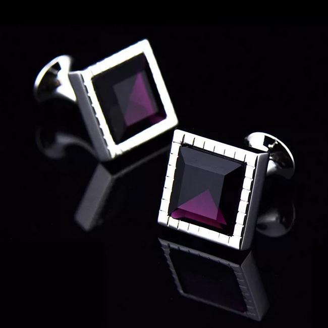 shlax & wing Men’s Stud Cufflinks Purple Silver Zircon Cuff Links Square 57 Últimos 2 días