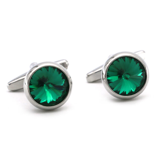 shlax & wing Men鈥檚 Stud Cufflinks Circular Green Silver Zircon Cuff Links 85 Último día