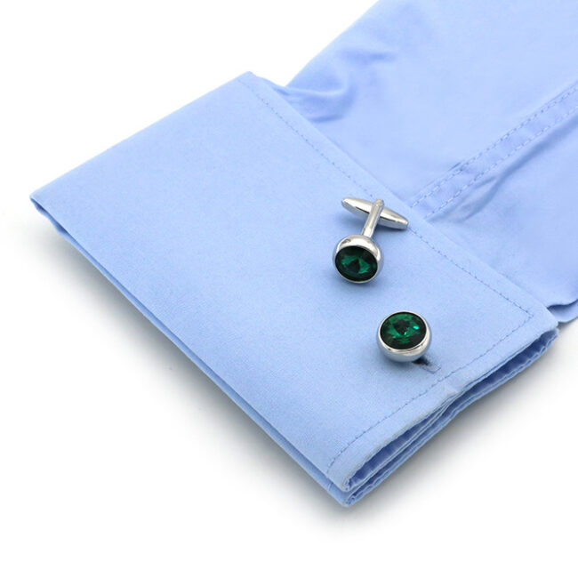 shlax & wing Men鈥檚 Stud Cufflinks Circular Green Silver Zircon Cuff Links 85 Último día
