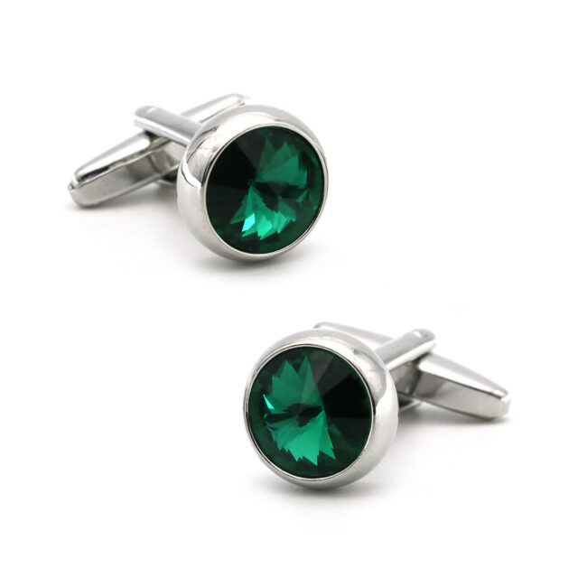 shlax & wing Men鈥檚 Stud Cufflinks Circular Green Silver Zircon Cuff Links 85 Último día