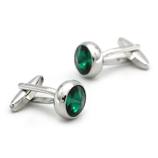 shlax & wing Men鈥檚 Stud Cufflinks Circular Green Silver Zircon Cuff Links 85 Último día
