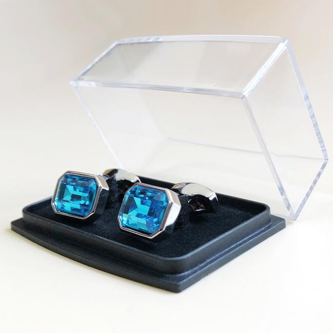 shlax & wing Men’s Stud Cufflinks Square Light Blue Silver Zircon Cuff Links 91 Precio de fábrica