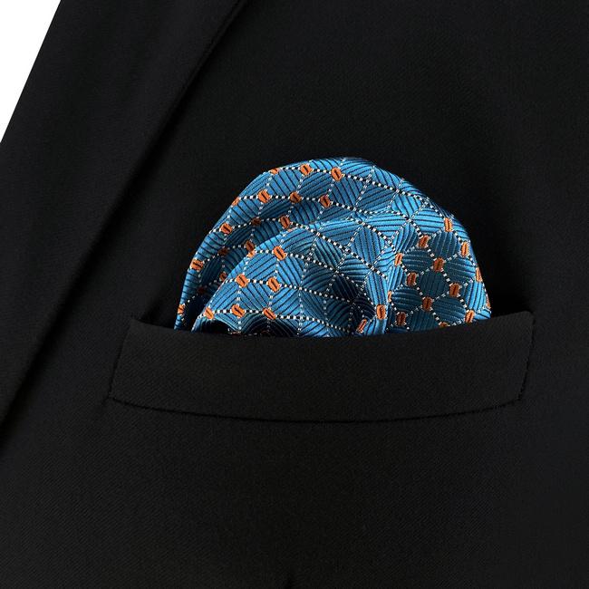 shlax & wing BH5 Blue Bisque Geometric Silk Mens Pocket Square Fashion Classic Handkerchief Dress Hanky Descuentos del mes